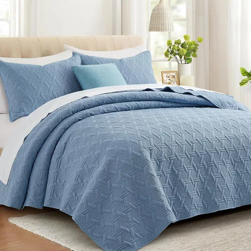Vista 15 de Lavsiry Juego de ropa de cama acolchada de tamaño individual beige con funda de almohada, colcha ligera de verano, sobrecama, manta acolchada suave