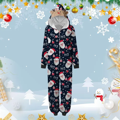 Vista 2 de CHUOAND Conjunto de pijama familiar de Navidad para parejas, ropa de dormir de Papá Noel para parejas