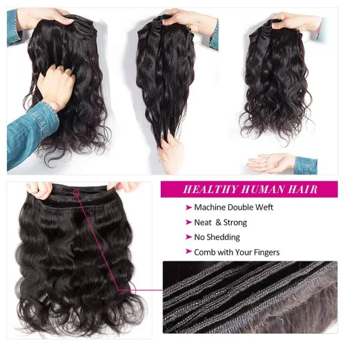 Vista 6 de Beauty Princess Cabello Humano Ondulado Corporal 3 Paquetes con Cierre Doble Trama 10A Paquetes de Cabello Brasileño con Cierre