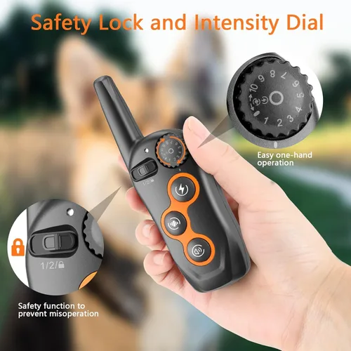 Vista 4 de Collar de entrenamiento para perros, collar de choque para perros IPX7 impermeable con control remoto de alcance de 1300 pies, 3 modos de Naranja