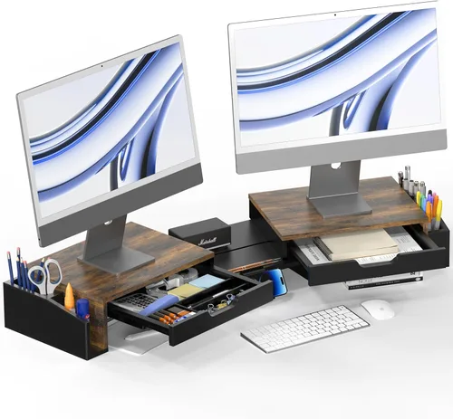 Vista 8 de Simple Houseware Soporte elevador de escritorio para monitor doble con 2 Negro