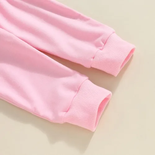 Vista 6 de Molgkyo Conjunto de ropa para bebé niña pequeña, sudadera de manga larga con estampado de letras, sudadera y pantalones deportivos para otoño e