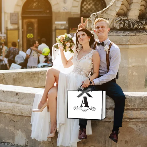 Vista 8 de ysmile Bolsa de regalo de letras con papel de envoltura para hombres, mujeres, niños y niñas, bolsa de papel grande de 16 pulgadas, color blanco