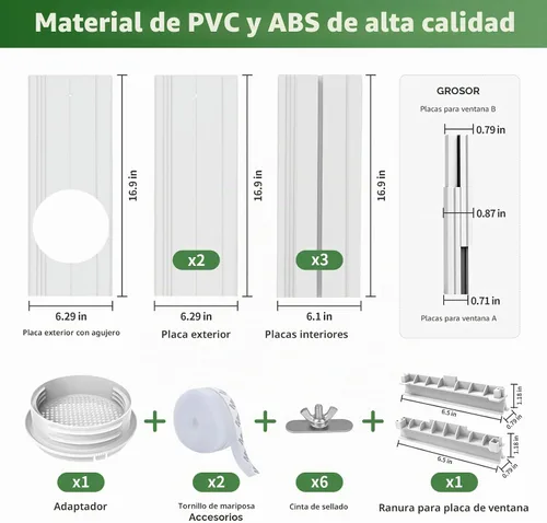 Vista 2 de Kit de ventilación de aire acondicionado portátil mejorado para puerta corrediza con filtro de acoplador 4 en 1, adecuado para manguera de escape