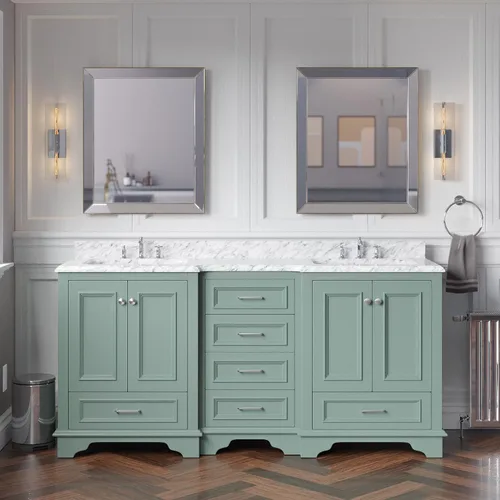 Vista 7 de Kitchen Bath Collection Nantucket - Tocador de baño doble de 72 pulgadas (chocolate/carrara): incluye gabinete de chocolate con encimera de mármol