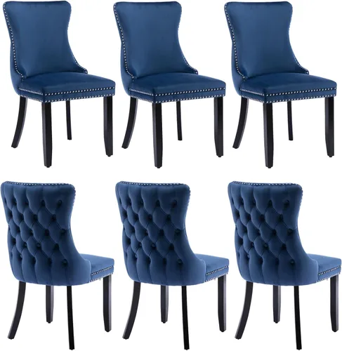 Vista 16 de mikibama Juego de 2 sillas de comedor tapizadas de terciopelo con respaldo de ala, sillas de comedor con patas de madera maciza con botón de cabeza