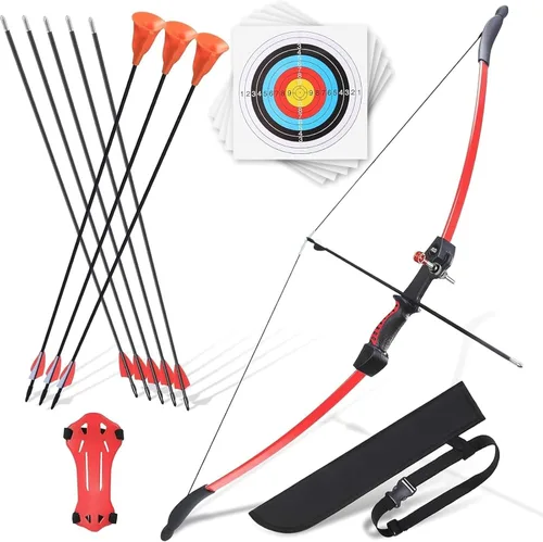Vista 7 de crazymouse Bow and Arrow for Teens Beginners Adults Recurve Bow Set 8 Arrows 5 Target Face Archery Longbow Kit Backyard Games Gift for Outdoor
