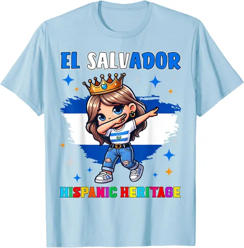 Vista 69 de Camiseta infantil El Salvador Dabbing Girl Hispanic Heritage Celebration, Negro