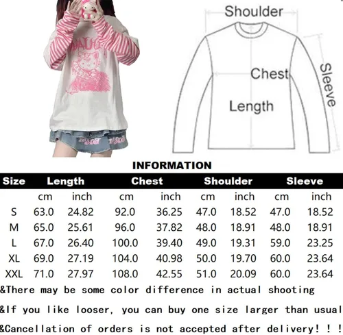 Vista 7 de Camisetas de manga larga de anime para mujer, retazos, Kawaii Harajuku, falsas de dos piezas góticas