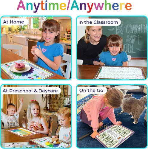 Vista 6 de Tot Talk Paquete de 4 manteles individuales educativos de aprendizaje temprano para niños, fabricado en Estados Unidos, alfabeto ABC mayúscula, ABC