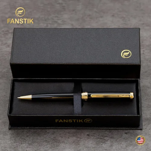 Vista 3 de FANSTIK Bolígrafo de lujo negro y dorado, juego de regalo elegante para mujeres, chapado en oro real de 24 quilates, juego de regalo profesional