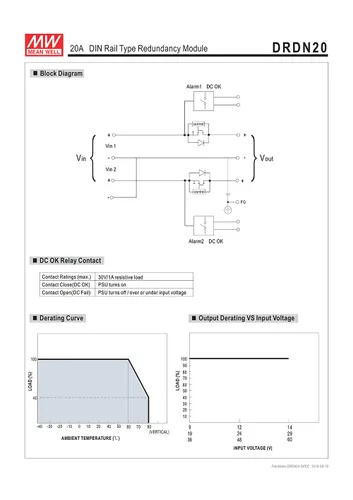 Vista 5 de Original MEAN WELL DRDN20-48 48V 36 ~ 60Vdc 20A riel DIN fuente de alimentación módulo redundancia utilizado con fuente de alimentación de reserva