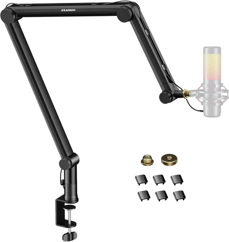 Vista 10 de Brazo de Micrófono, Aokeo AK-35 - Soporte de Micrófono de Escritorio; Soporte de Brazo de Tijera con Suspensión para Micrófono para Blue Yeti, Blue
