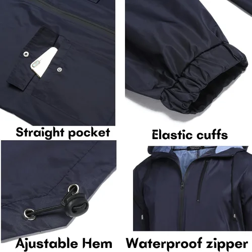 Vista 5 de COOFANDY Chubasquero largo para hombre, chaqueta impermeable para exteriores, con capucha