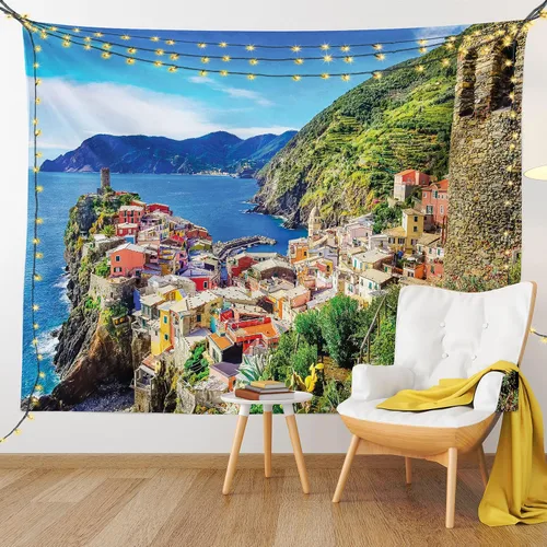 Vista 34 de Ambesonne Tapiz bohemio, diseño floral de bruja, luna y mariposa con adornos de mandala, decoración de tela para colgar en la pared para dormitorio