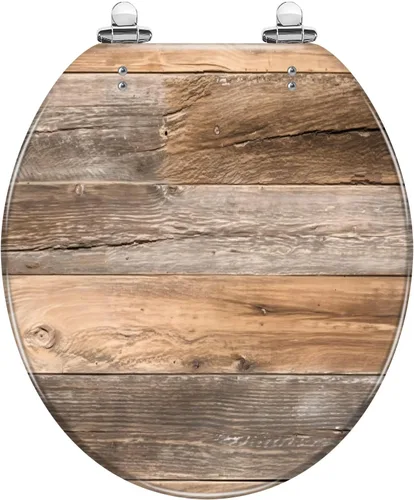 Vista 8 de Asiento de inodoro redondo, tablón de madera envejecida, aspecto de madera sintética, tabla de madera envejecida, asiento de inodoro de resina