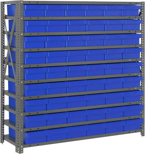Vista 623 de Quantum QSBU-245BK Heavy Duty Shelving Unit with (7) Shelves and (24) QUS245 Black Bins for Garage Warehouse Storage Distribution 400 lb Load
