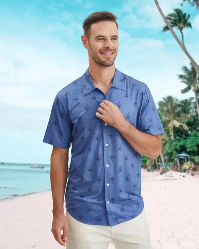 Vista 2 de BOJIN Camisa hawaiana de manga corta con botones para hombre, diseño floral tropical, sin arrugas, para vacaciones en la playa