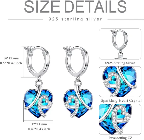 Vista 4 de AOBOCO Juego de joyas de amor para mujer, collar de cristal de corazón de plata de ley, regalos de joyería