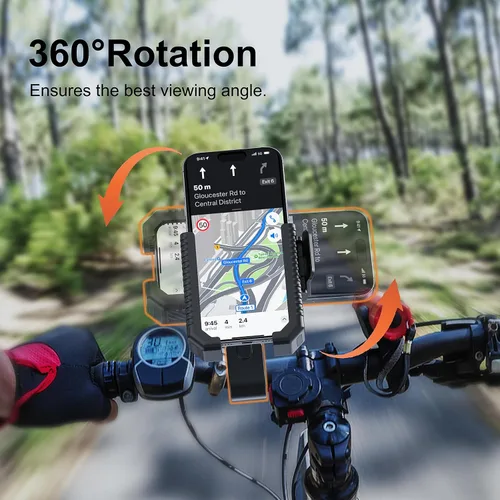Vista 5 de Wonwood_direct Soporte de teléfono para bicicleta, soporte de teléfono para motocicleta que no bloquea la cámara, abrazadera de teléfono celular