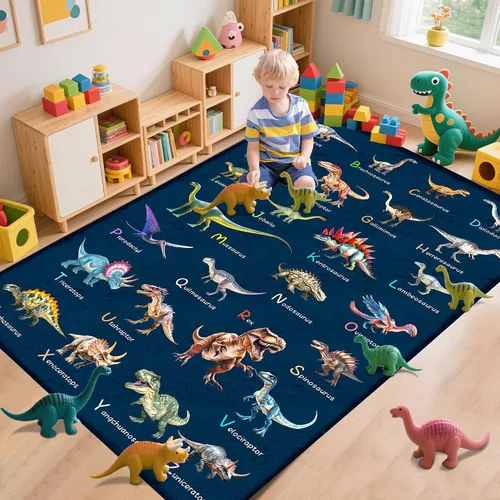 Vista 11 de Alfombra de 4 x 6 pies con dinosaurios para niños, alfombra educativa del ABC para sala de juegos, alfombras de juego para habitación de niños