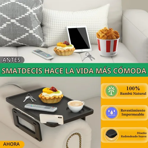 Vista 4 de Smatdecis Bandeja de brazo para sofá, mesa de clip para brazos, mesa de bandeja para reposabrazos adecuada para bebidas caseras, comida rápida, Negro