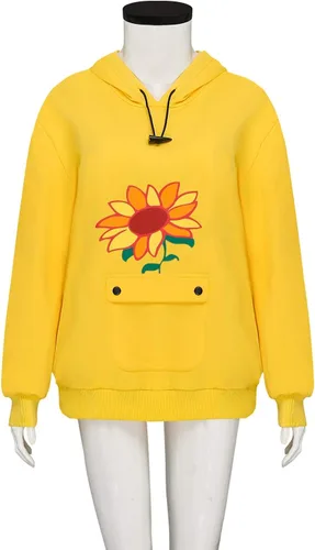 Vista 3 de FirstCos Wonder Egg Priority Ohto Ai - Sudaderas con capucha de anime con cordón y diseño de girasoles amarillos