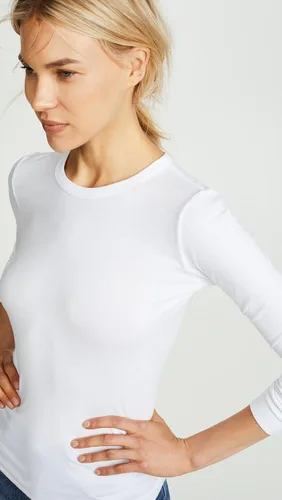 Vista 6 de Enza Costa Essential Supima - Camiseta de manga larga con cuello redondo para mujer