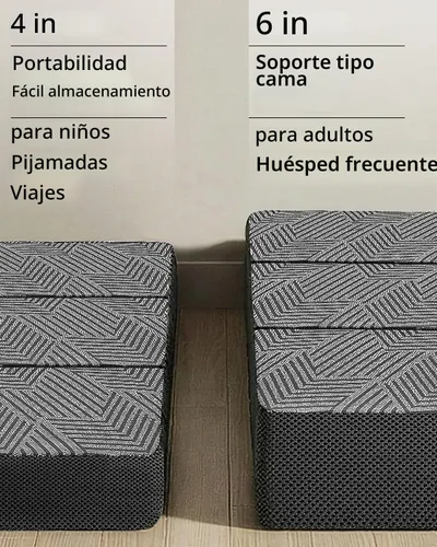 Vista 7 de Colchón triple plegable de 4 pulgadas, tamaño individual, espuma Sin olor, firmeza media, malla transpirable y parte inferior antideslizante, funda