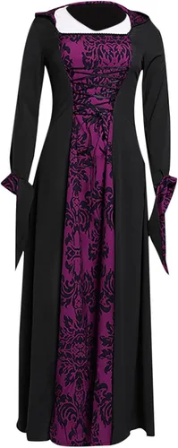 Vista 4 de Yooshoverk Vestido Retro Estampado literario Larga Encaje en la Cintura Disfraz swing Capucha Vestido góticos medievales