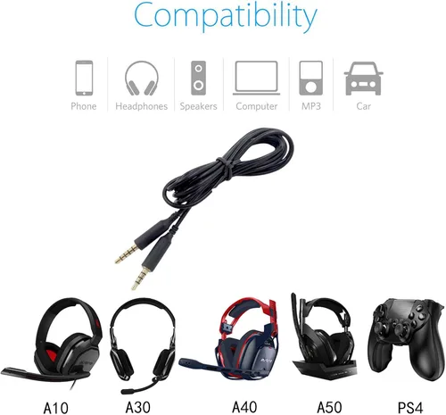 Vista 7 de Cable de repuesto A40 A10 para Astro A10 A40 A30 A50, funciona en Xbox One/Play Station 4 PS4/PS5/Smartphone cable de audio (6.5 pies)