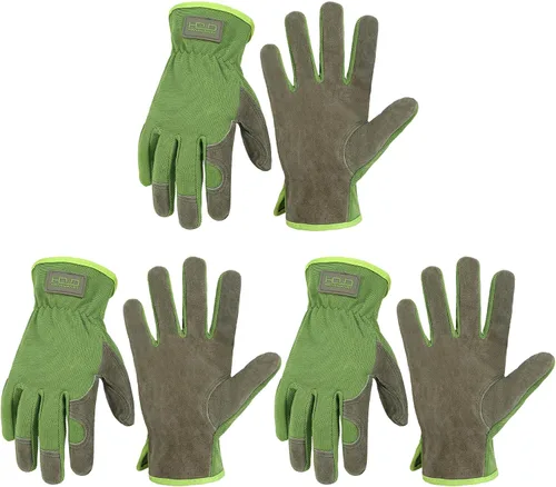 Vista 21 de HANDLANDY Guantes de jardinería de cuero para hombre, guantes de trabajo utilitarios para mecánicos, construcción, conductor