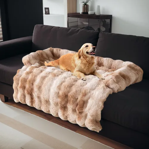 Vista 13 de LiveGo Fundas mullidas para sofá para mascotas, funda de sofá mullida, funda de sofá mullida color crema, cuadrada, a cuadros, alfombra de felpa