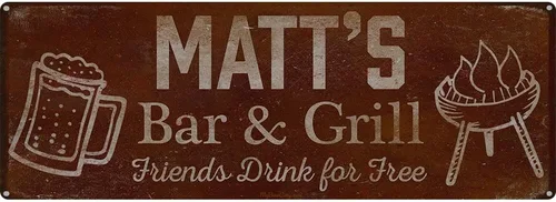 Vista 19 de Adam's Bar and Grill Friends Drink for Free, cartel de aluminio de 5.75 x 15.5 pulgadas, accesorios personalizados para bar y decoración de pared
