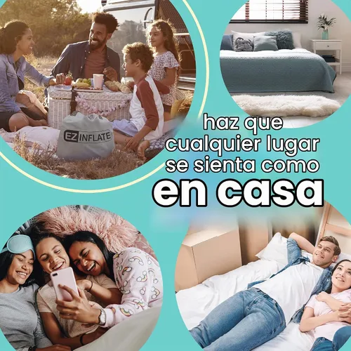 Vista 9 de Colchón de aire EZ INFLATE con bomba incorporada - Colchón inflable de tamaño individual doble-alto con parte superior aterciopelada - Fácil