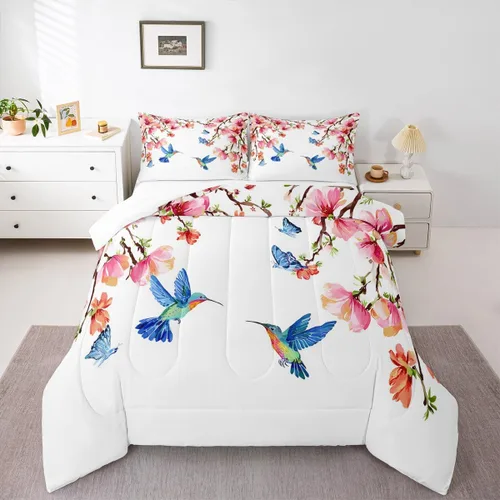 Vista 11 de Feelyou Juego de ropa de cama con lazos bonitos y cerezos, tamaño individual, para niños, juego de edredón con lazos de acuarela para niños, niñas