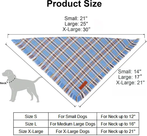 Vista 5 de ADOGGYGO Bandanas para Perros Macho con Bordes de Borlas, Elegante Bufanda a Cuadros Azul para Mascotas, Tela de Algodón Suave, Bandanas Reversibles
