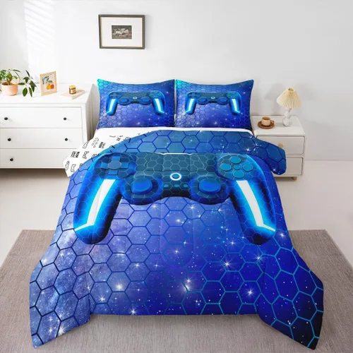 Vista 33 de Edredón de videojuegos para niños y adolescentes, juego de ropa de cama individual, juego de edredón para niños y jugadores, decoración del hogar