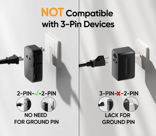 Vista 6 de Olcorife PD25W Mini adaptador de viaje, adaptador de corriente universal con 2 USB-C 1 USB-A, adaptador de enchufe internacional, esenciales