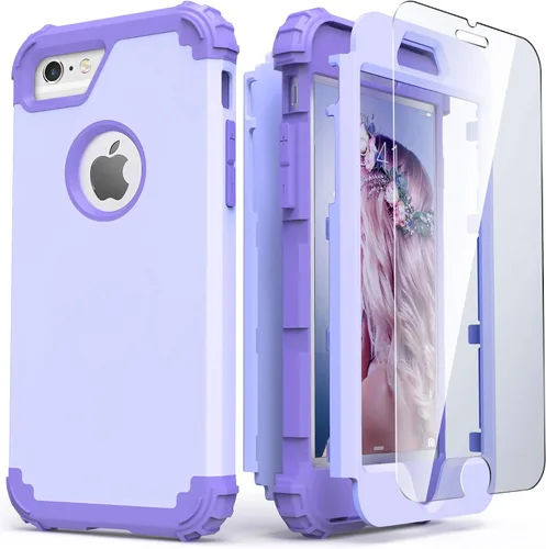 Vista 21 de IDweel Funda para iPhone 6S, funda para iPhone 6 con protector de pantalla, 3 en 1, resistente, absorción de impactos, cubierta de policarbonato