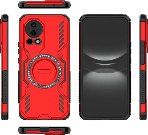 Vista 55 de Funda compatible con Motorola Edge 50, compatible con carga inalámbrica MagSafe [PC + TPU] 2 en 1 funda magnética protectora anticaída para Rojo