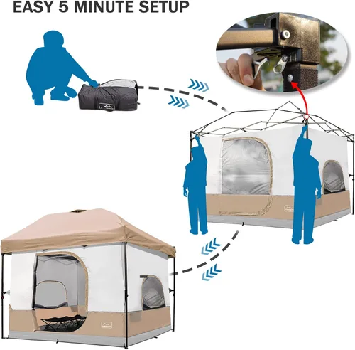 Vista 6 de KAMPKEEPER Tienda de campaña interior para toldo emergente, convierte el toldo de patas rectas de 10'x10' en una tienda de campaña–Techo Caqui
