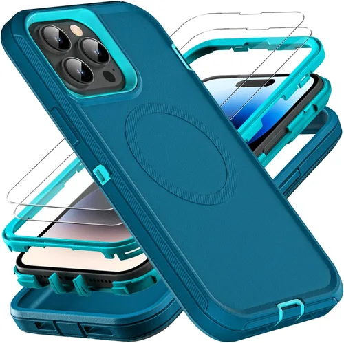 Vista 7 de YKHJKLEC para iPhone 14 Pro, funda de grado militar 3 en 1 resistente, a prueba de golpes/caídas/polvo con 2 piezas de protector de pantalla