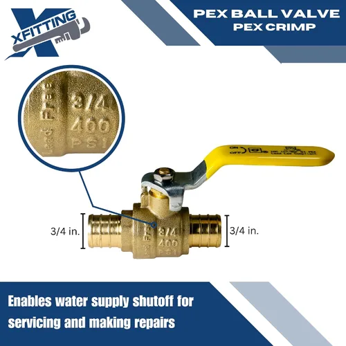 Vista 4 de 2 piezas XFITTING 3/4" Pex válvula de bola, puerto completo, latón