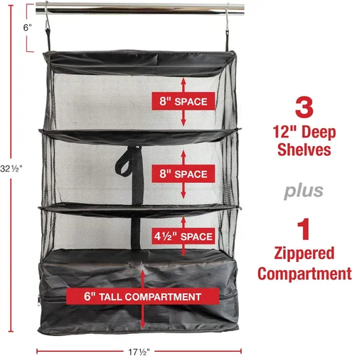 Vista 3 de Excello Global Products Organizador de almacenamiento colgante portátil plegable con compartimento con cremallera, perfecto para viajes y embalaje