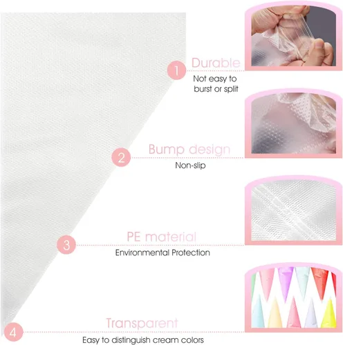 Vista 3 de Joyeee Bolsas de glaseado desechables, 100 bolsas de crema desechables de plástico, bolsa gruesa para pipa de glaseado para bricolaje, kit