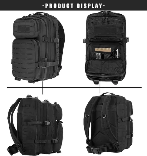 Vista 4 de Mochila táctica militar Miramrax para hombres 35L, pequeña, sistema Molle, resistente al agua, mochila de asalto de 3 días para bolsa de evacuación
