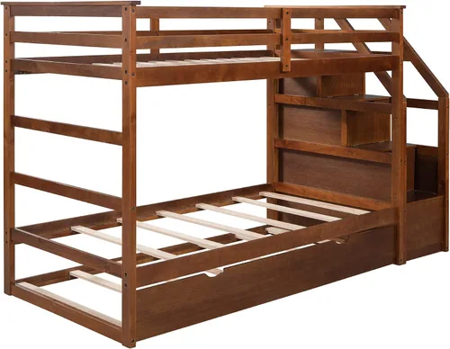 Vista 7 de Harper & Bright Designs Litera individual sobre cama individual con nido, marco de cama individual de madera sobre cama con cajones