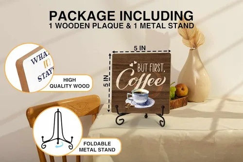 Vista 2 de Decoración de café de madera, pero primer regalo de café para amantes, letrero de mesa rústico para estación de cafetería, bar, tienda, cocina