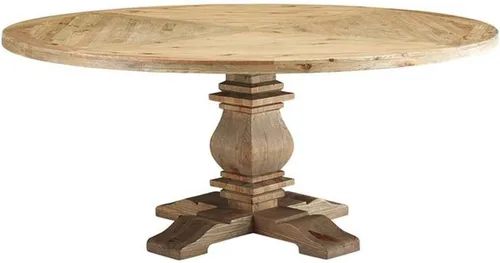 Vista 5 de Modway Column - Mesa redonda de madera de pino rústica de 47 pulgadas para cocina y comedor, color marrón